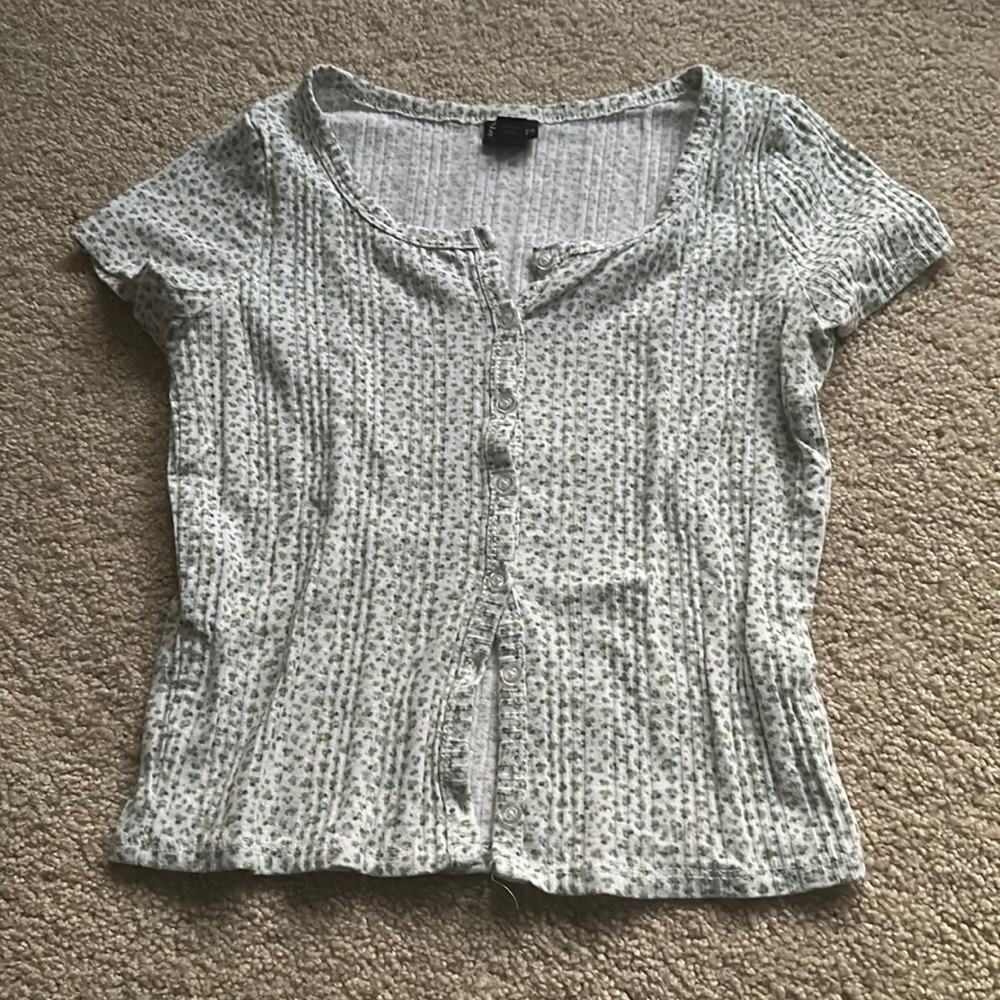Girls green button up top